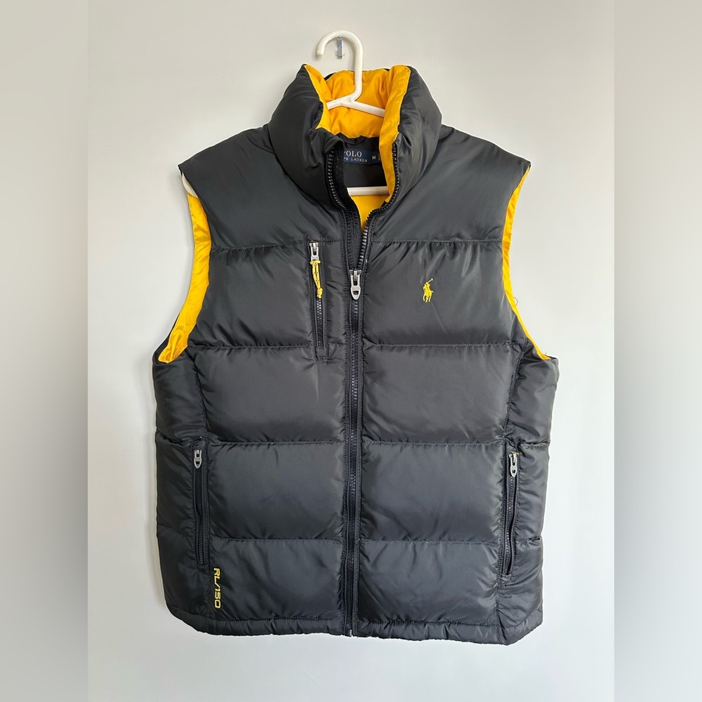 Polo Ralph Lauren Black and Yellow Down Puffer Vest, size M